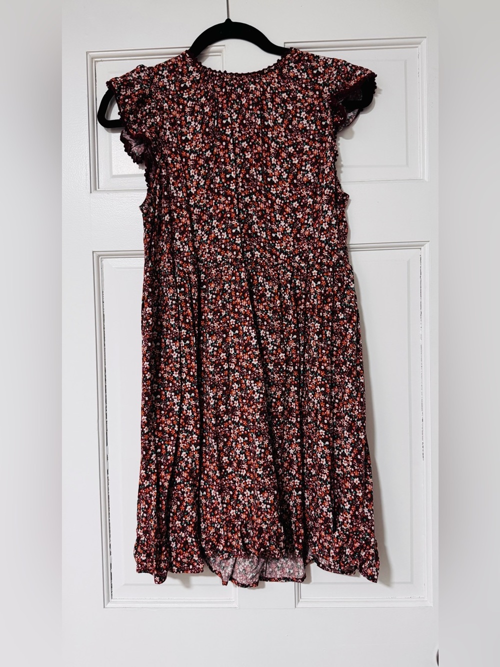 wild fable Burgundy Floral Ruffle Sleeve Dress